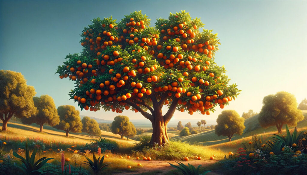 Orange Citrus tree showing signs of disease